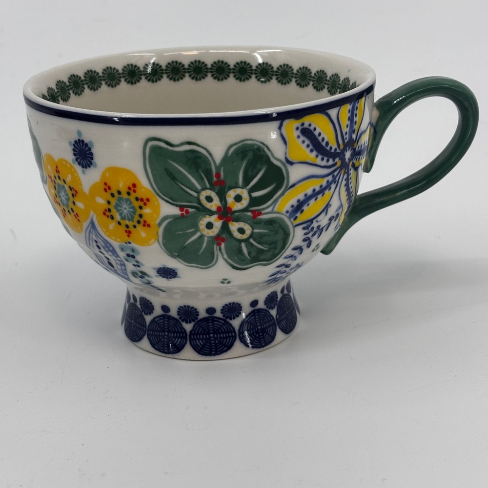 Anthropologie Floral Posies Pedestal Mug Cup Footed Ceramic Boho Cup